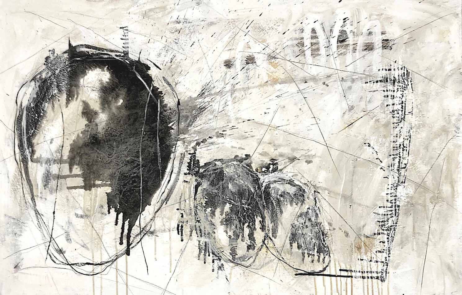Transformation 4 (Talking Heads) from the series "Transformations" Abstract mixed media painting by Jutta Rika Bressem